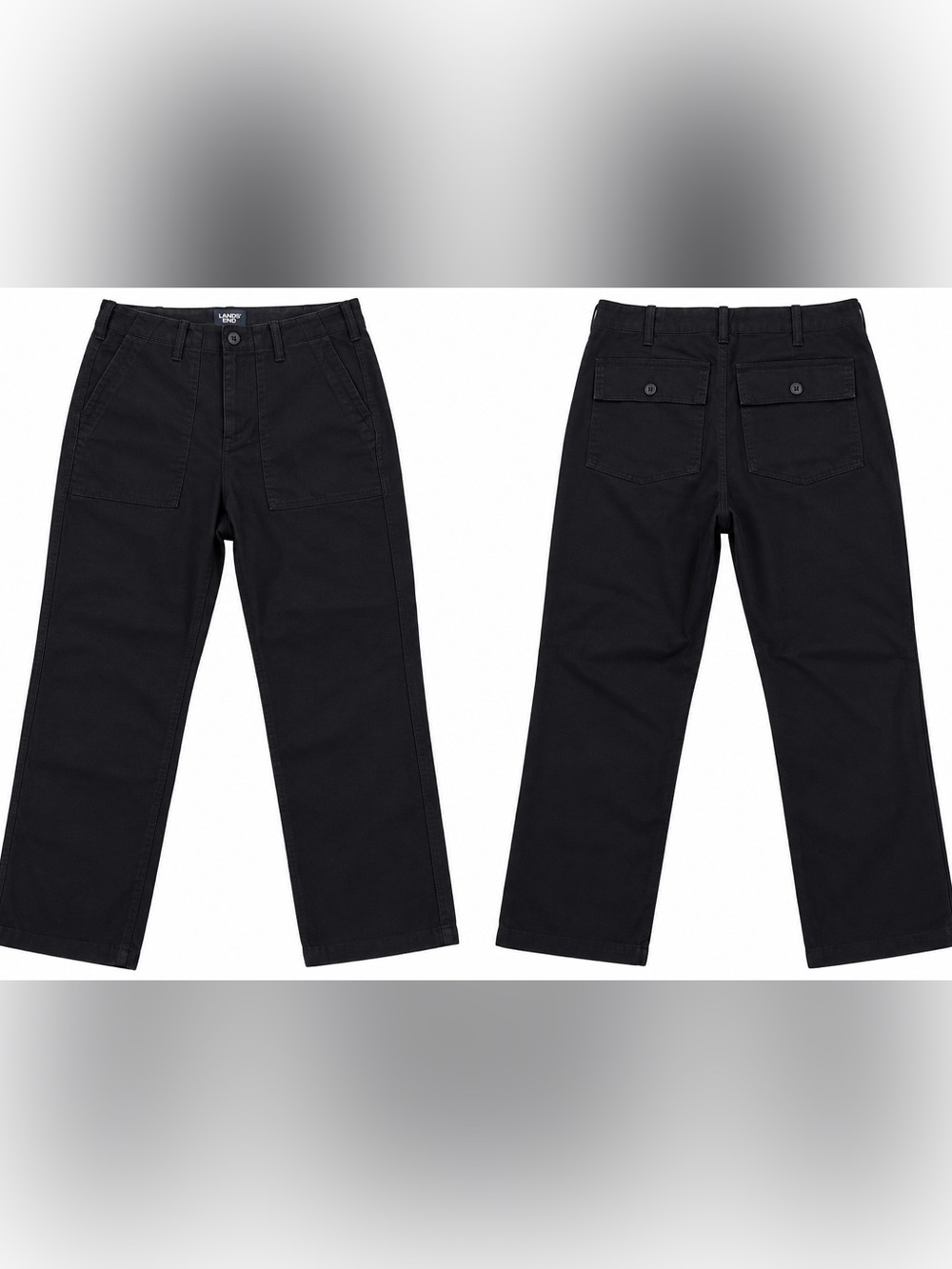 Lands’ End Utility Pants Gray Cotton Stretch Straight Leg Cargo Chino size 8